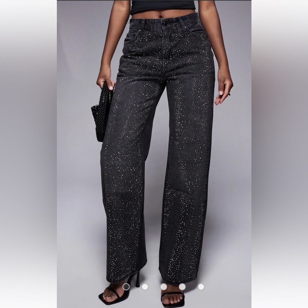 River Island embellished relaxed straight leg jeans in black